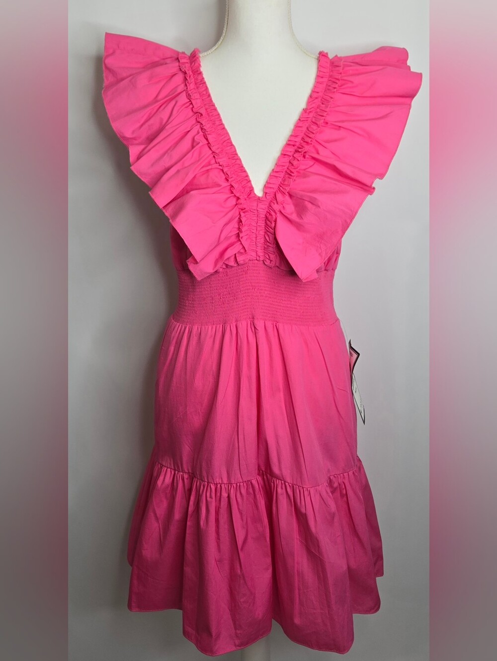 Adrianna Papell Bright Pink Ruffle Wedding Guest Dress Pockets NWT Size 14